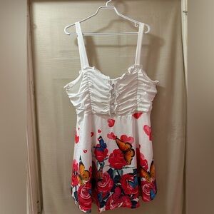 Rosegal 2X Butterfly Rose Print Ruched Babydoll Top NWT Y2K Style